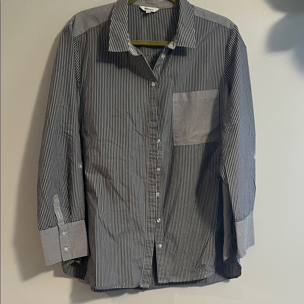 Women’s Navy Striped Button-Up Shirt, 2x